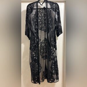 Rachel Zoe Black Sheer Lace Crochet Duster Wrap